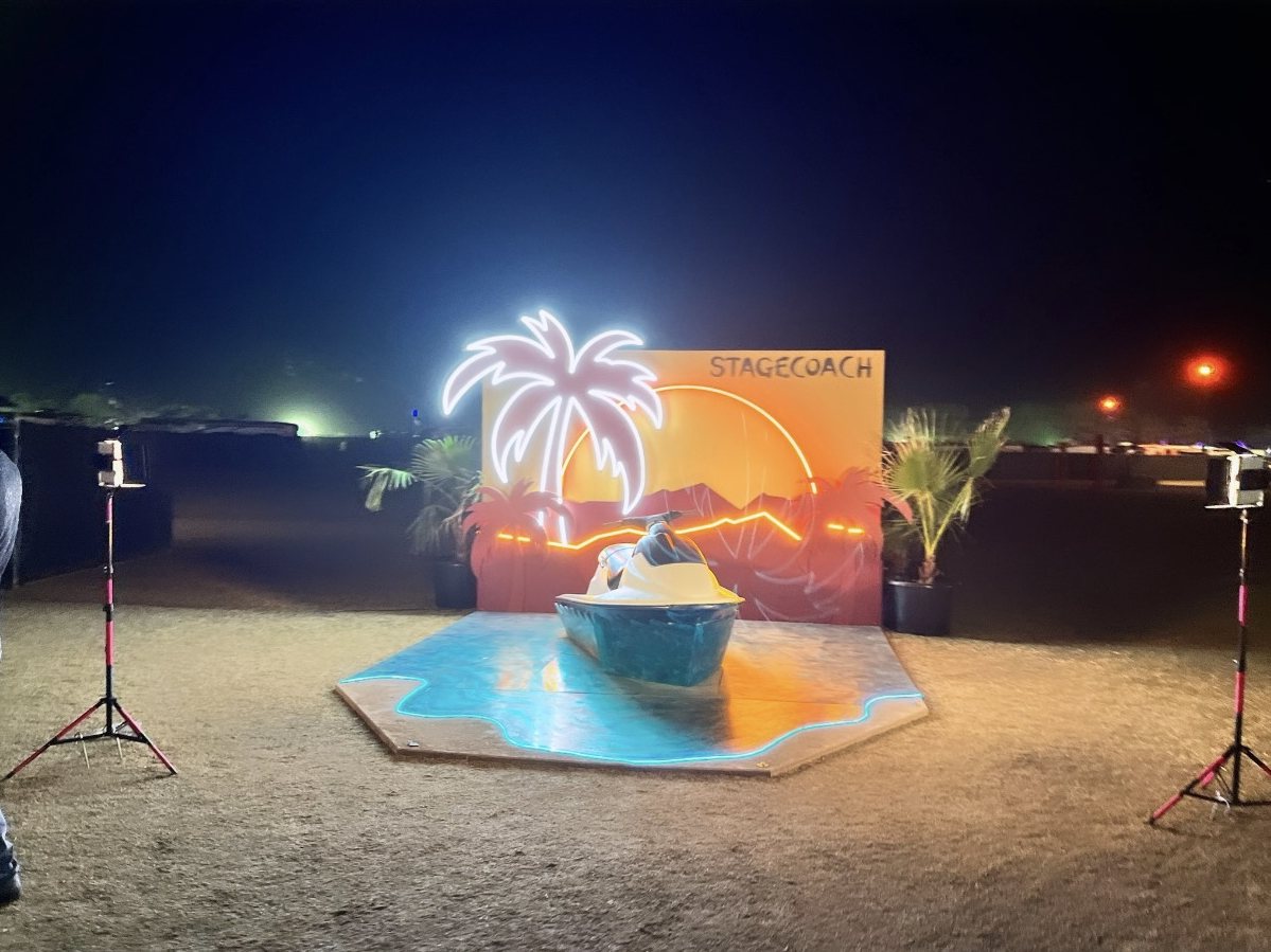 Stagecoach neon palm and jet ski photo set at night